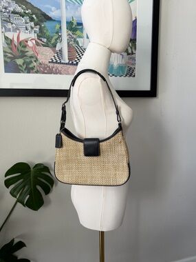 🖤 Y2K Vintage Coach Vintage Woven Rattan Black Leather Shoulder Bag 8159 🖤